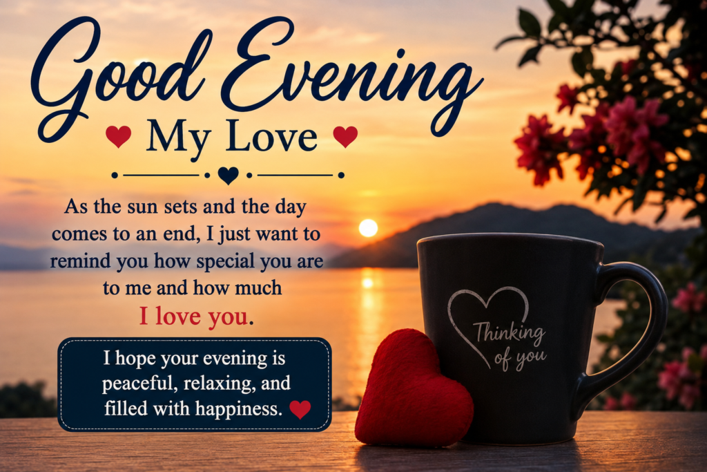 Romantic good evening messages for him with sunset background