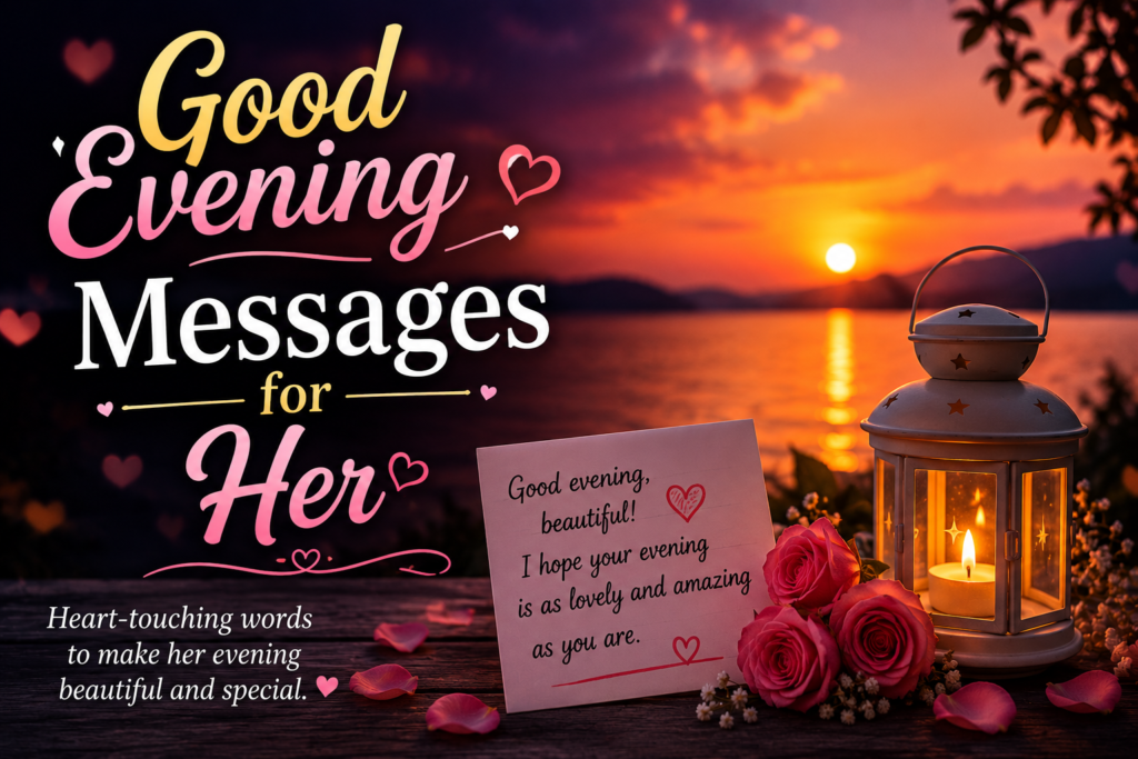 Romantic good evening messages for her with beautiful sunset background
