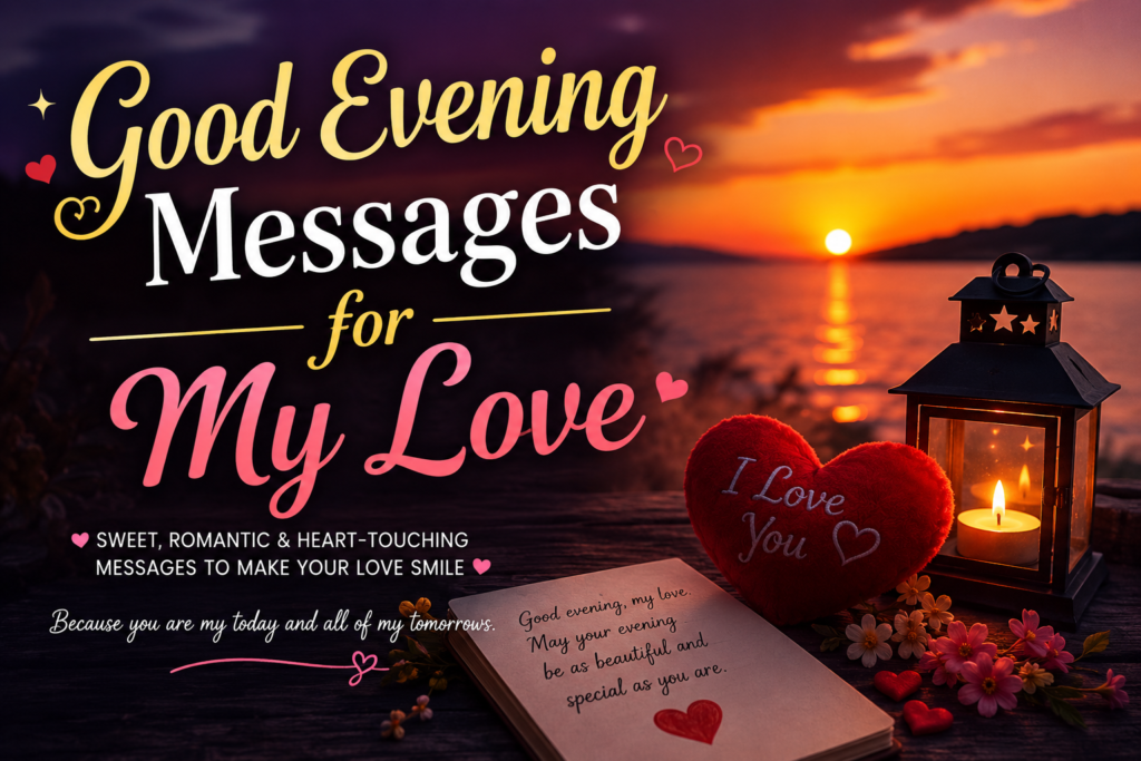 Romantic good evening messages for my love with beautiful sunset background